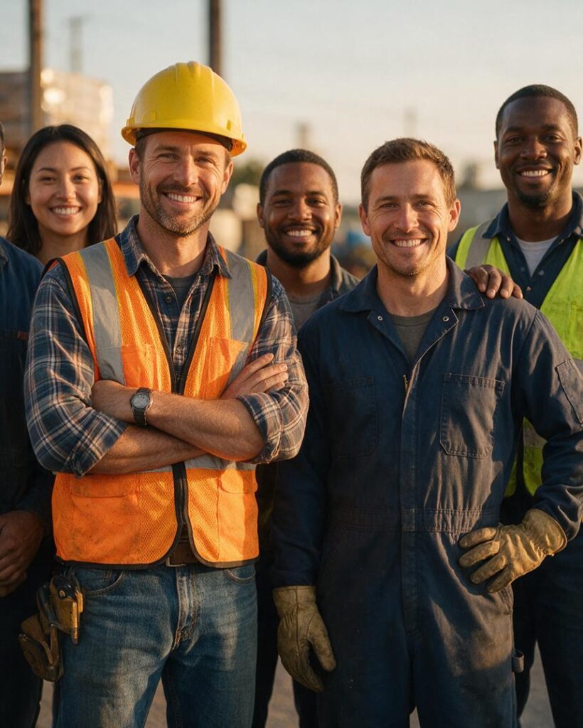 Blue collar workers on a job site